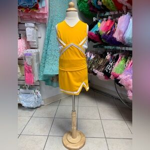 Childs XXS or Small Gold & White Blank (No Logo) Cheerleading Uniform Set NWT